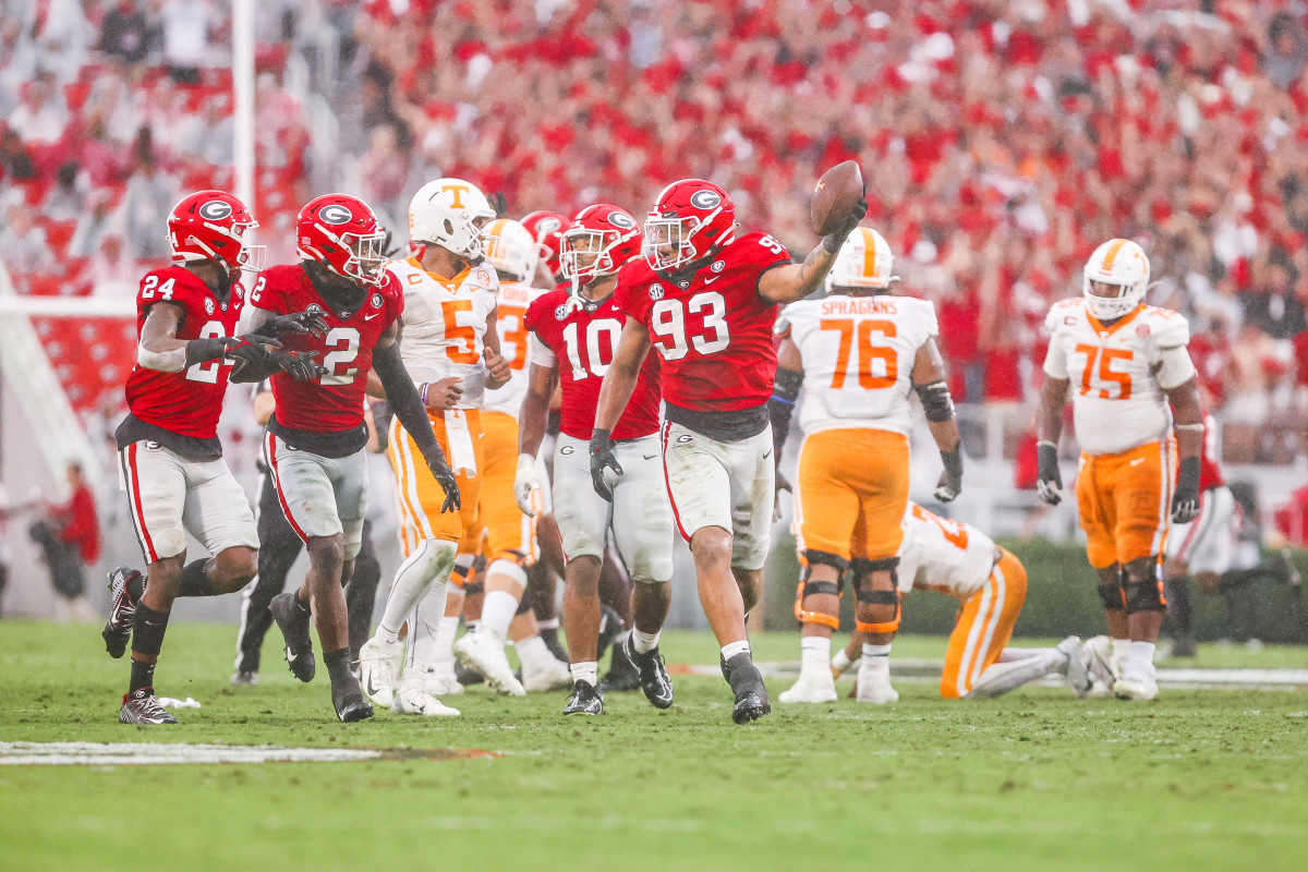 Georgia defensive lineman Tyrion Ingram-Dawkins (93) during Georgia’s game against Tennessee on Dooley Field at Sanford Stadium in Athens, Ga., on Saturday, Nov. 5, 2022. (Photo by Tony Walsh)